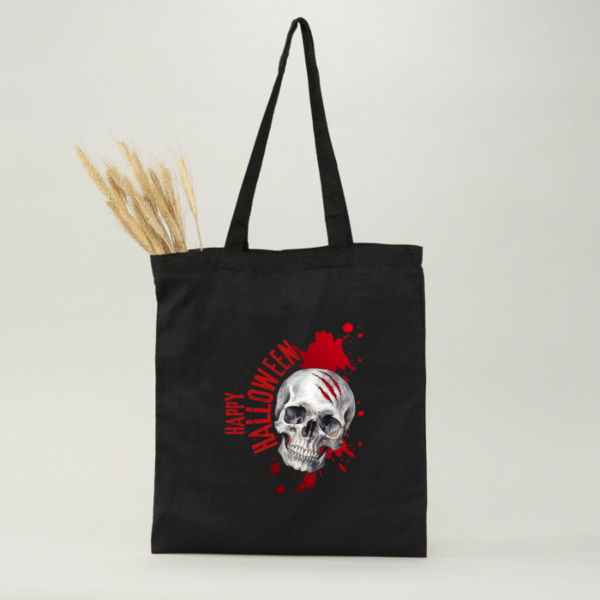 Bolsa de algodón negro  42 x 38 cm Halloween calavera