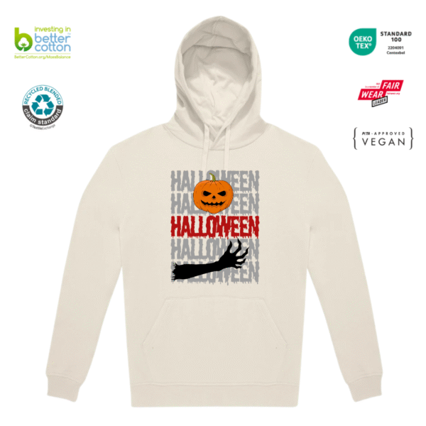 Polerón Halloween calabaza Canguro con Gorro B&C ID.333 Unisex